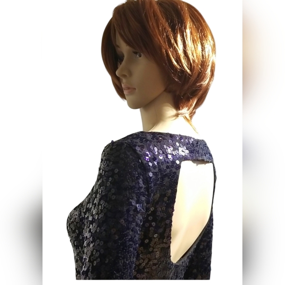 Le Chateau Sequined Keyhole Cut-out Bodycon Dress / Sz XXS / Eggplant Colour - Picture 4 of 17